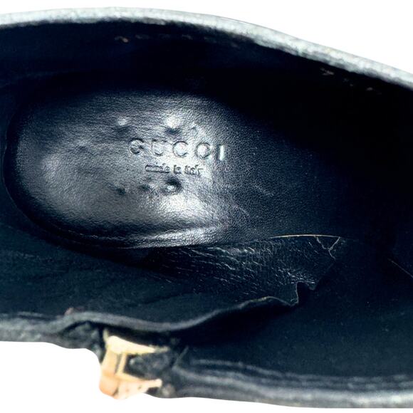 Gucci GG Logo Interlocking Monogram Black Leather High Heels Ankle Boots US 7.5 - Picture 10 of 13